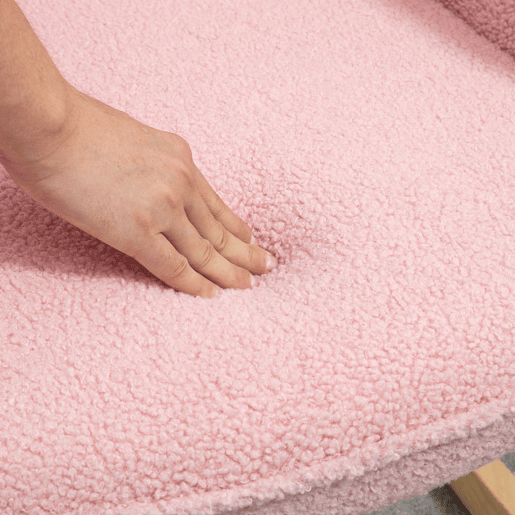 HOMCOM Poltrona Baloiço em Borrego Poltrona de Sala de Estar Oscilação de 40° com Pés de Madeira de Faia e Estrutura de Aço para Dormitório Carga Máxima 120 kg 71x98x101 cm Rosa