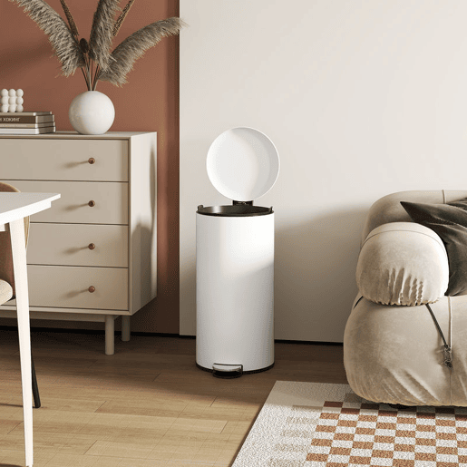 HOMCOM Balde de Lixo para Cozinha 30L Cubo de Lixo com Pedal Tampa com Fechamento Suave e Cubo Amovível para Escritório Estúdio Creme