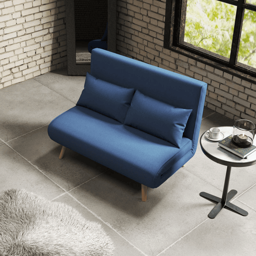HOMCOM Sofá-Cama de 2 Lugares Dobrável 3 em 1, Sofá-Cama, Estofado em Tecido Tipo Linho, com Encosto Ajustável em 5 Posições, 2 Almofadas, para Quarto e Sala, Azul Escuro
