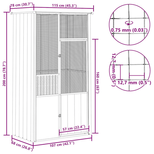 vidaXL Gaiola p pássaros 115x78x200 cm aço galvanizado antracite vidaXL Gaiola p pássaros 115x78x200 cm aço galvanizado antracite