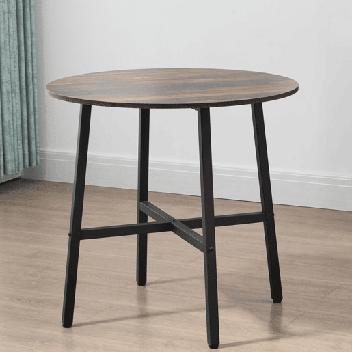 HOMCOM Mesa de Sala de Jantar Redonda para 4 Pessoas Mesa de Cozinha Moderna com Pés de Aço Ø80x76 cm Marrom e Preto