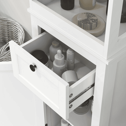 HOMCOM Coluna de Casa de Banho Armário de Casa de Banho 40x30x165 cm com Gaveta, Porta, Prateleira Ajustável e 2 Compartimentos Estilo Moderno Branco