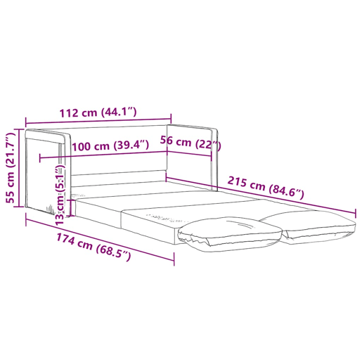 vidaXL Sofá-cama sem pés 112x174x55 cm tecido preto