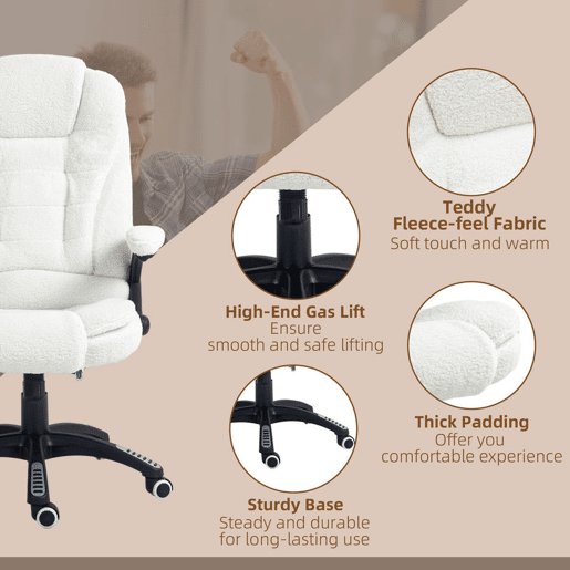 Vinsetto Cadeira de Massagem com 6 Pontos de Massagem Cadeira de Escritório Reclinável até 130° com Função de Aquecimento Altura Ajustável e Rodas para Estúdio 67x74x107-116 cm Branco Vinsetto Cadeira de Massagem com 6 Pontos de Massagem Cadeira de Escritório Reclinável até 130° com Função de Aquecimento Altura Ajustável e Rodas para Estúdio 67x74x107-116 cm Branco