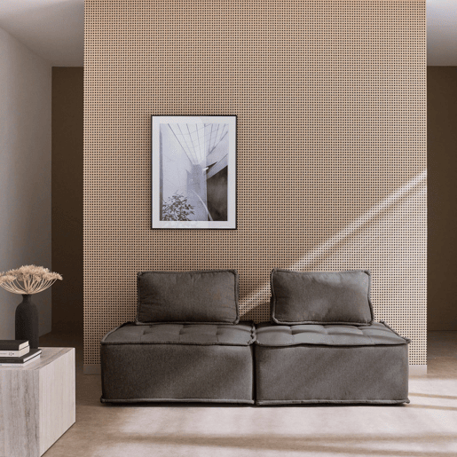 Sofá modular em tecido estofado de 2 lugares, Dao, Cinza, 90x90x40 cm