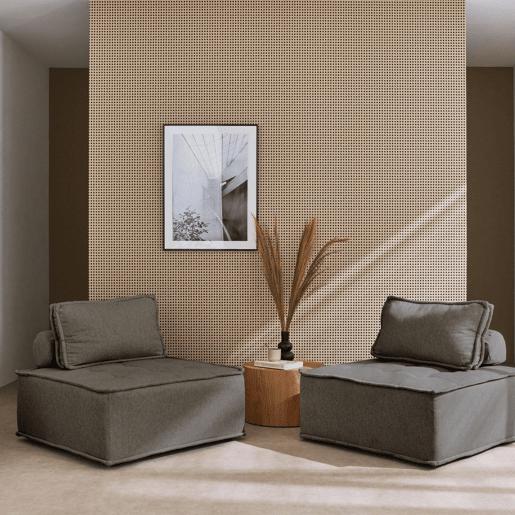 Sofá modular em tecido estofado de 2 lugares, Dao, Cinza, 90x90x40 cm