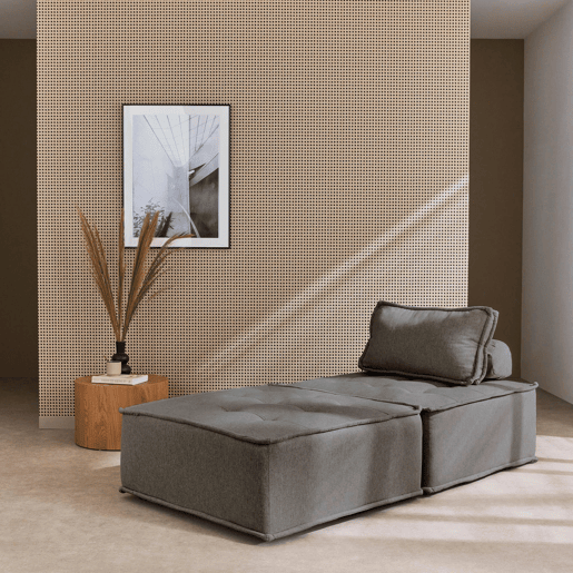 Sofá modular em tecido estofado de 2 lugares, Dao, Cinza, 90x90x40 cm