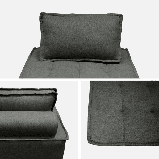 Sofá modular em tecido estofado de 2 lugares, Dao, Cinza, 90x90x40 cm