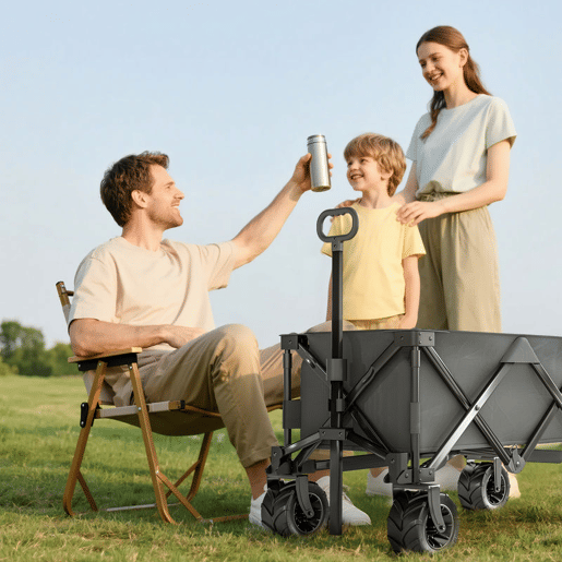 Outsunny Carrinho de Transporte Dobrável com Rodas Giratórias 360° e Guiador Ajustável 59-89 cm para Campismo Praia 108x55x61-91 cm Cinza Escuro