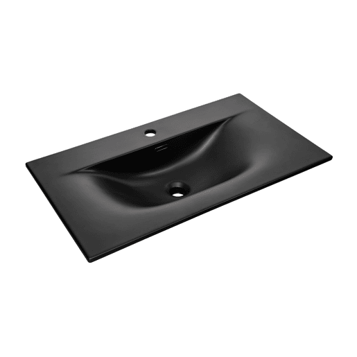 Móvel lavatório simples embutido 80cm Elora Preto e madeira Móvel lavatório simples embutido 80cm Elora Preto e madeira