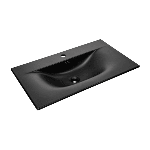 Conjunto móvel lavatório simples embutido 80cm e coluna Elora Preto e madeira