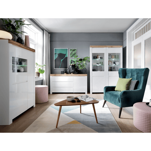 Vitrina de 2 portas Hella Branco e Madeira
