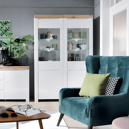 Vitrina de 2 portas Hella Branco e Madeira