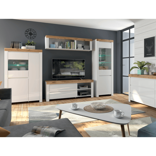 Vitrina de 2 portas Hella Branco e Madeira