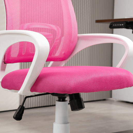 HOMCOM Cadeira de Escritório de Malha Cadeira de Escritório Giratória com Altura Ajustável Função Basculante e Apoio para os Braços Cadeira de Estúdio Carga 120 kg 57x55x89-109 cm Rosa