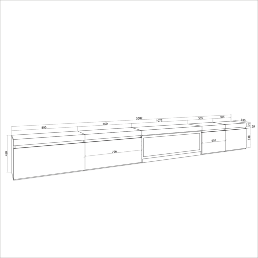 Móvel de TV, Muito espaço de arrumação, 368x35x45cm Lareira eléctrica XXL, Suspensos, Suspensos, Estilo moderno, Cimento Móvel de TV, Muito espaço de arrumação, 368x35x45cm Lareira eléctrica XXL, Suspensos, Suspensos, Estilo moderno, Cimento
