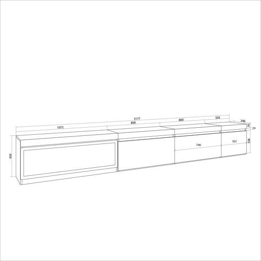 Móvel de TV, Muito espaço de arrumação, 317x35x45cm, Lareira eléctrica XXL, Suspensos, Estilo moderno, Preto Móvel de TV, Muito espaço de arrumação, 317x35x45cm, Lareira eléctrica XXL, Suspensos, Estilo moderno, Preto