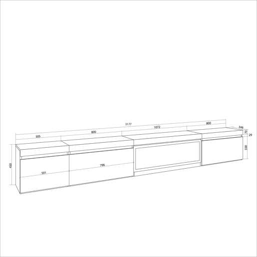 Móvel de TV, Muito espaço de arrumação, 317x35x45cm, Lareira eléctrica XXL, Estilo moderno, Carvalho Móvel de TV, Muito espaço de arrumação, 317x35x45cm, Lareira eléctrica XXL, Estilo moderno, Carvalho
