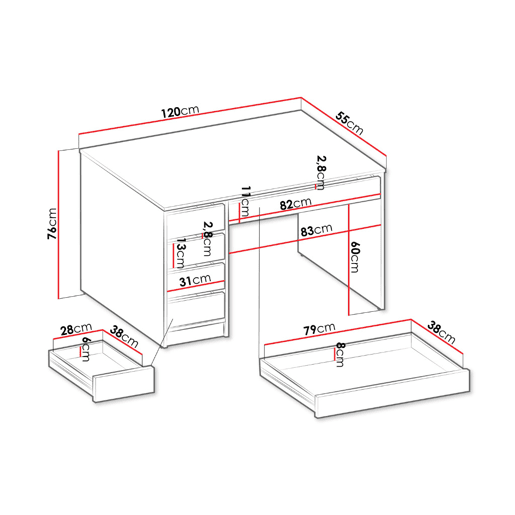 Secretária AMBIHOME TERON - Branco C120xP55xA76cm