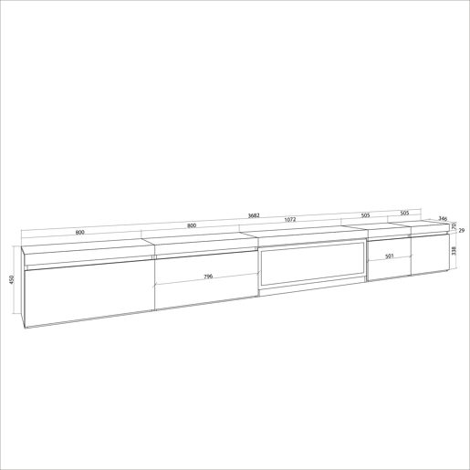Móvel de TV, Muito espaço de arrumação, 368x35x45cm Lareira eléctrica XXL, Estilo moderno, Cimento Móvel de TV, Muito espaço de arrumação, 368x35x45cm Lareira eléctrica XXL, Estilo moderno, Cimento