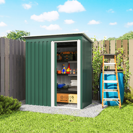 Outsunny Abrigo de Jardim Exterior 1,5 m² 163x89x182 cm Abrigo Metálico para Ferramentas com Porta de Correr e Teto Inclinado para Pátio Verde