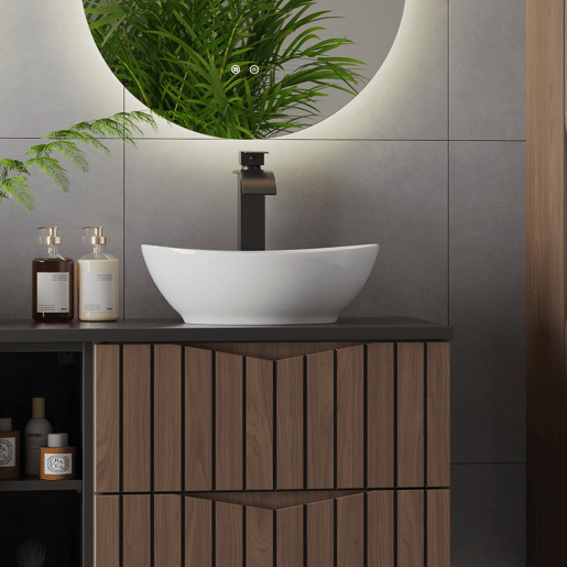 Móvel lavatório duplo 140cm 2 nichos Siena madeira e preto