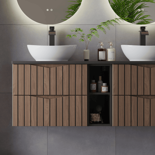 Móvel sous-lavatório 140cm 2 nichos bancada Siena madeira e preto