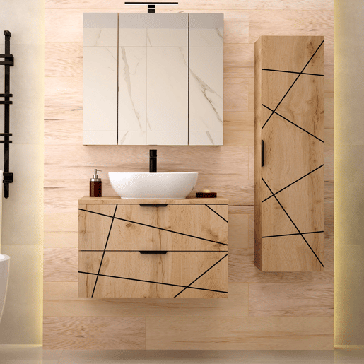Móvel de lavatório simples Teren Madeira 80cm Móvel de lavatório simples Teren Madeira 80cm