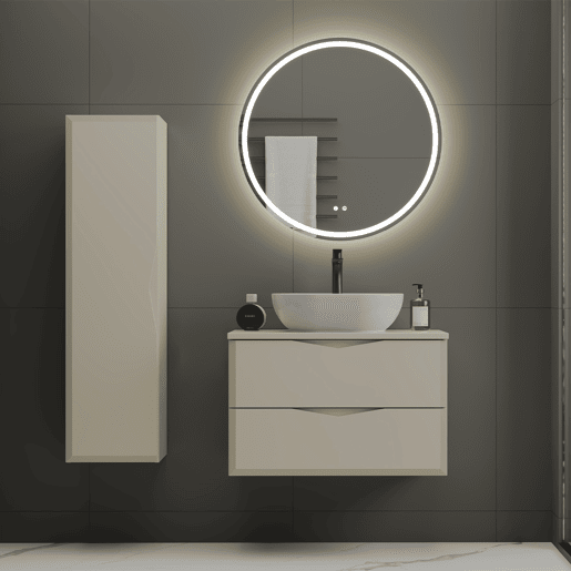 Conjunto móvel simples lavatório 80cm e coluna Ellie Caxemira