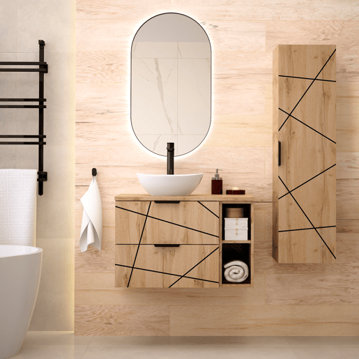 Móvel de lavatório simples 80cm 2 nichos Teren Madeira