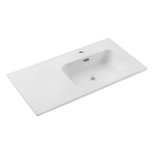 Conjunto móvel lavatório individual direito 90cm e coluna Elora Bege e madeira