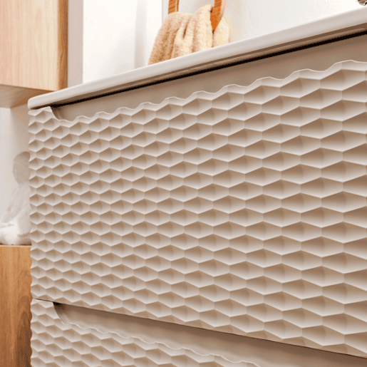 Conjunto móvel lavatório simples embutido 60cm e coluna Elora Bege e madeira