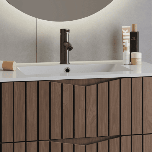 Lavatório individual encastrado 80cm Siena madeira e preto
