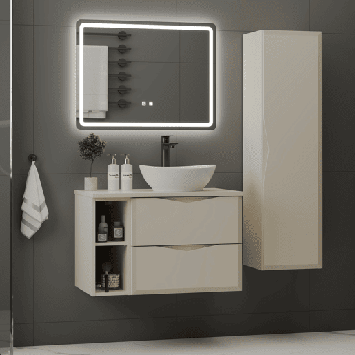 Móvel simples lavatório 80cm 2 nichos Ellie Caxemira