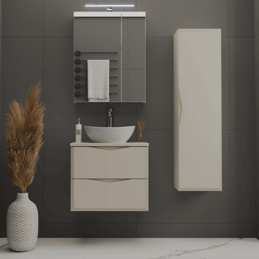 Conjunto móvel lavatório simples 60cm e coluna Ellie Caxemira