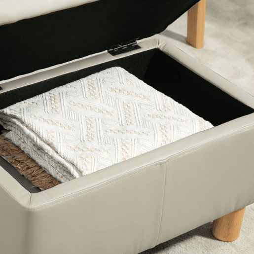 HOMCOM Baú de Armazenamento para Dormitório 33L Puff de Armazenamento Estofado em PU Banco de Arrumação com Pés de Madeira para Corredor Sala de Estar 60x38x40 cm Cinza Claro