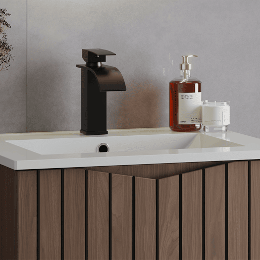 Lavatório individual encastrado 60cm Siena madeira e preto
