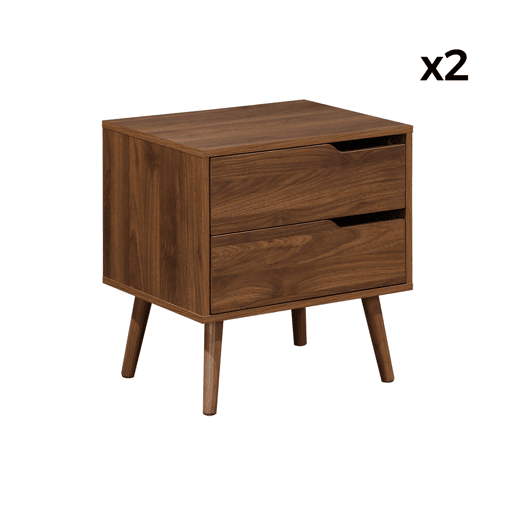 Mesa de cabeceira efeito madeira de 2 gavetas, set de 2, Nepal, Decoração em madeira de nogueira, 50x40x55 cm Mesa de cabeceira efeito madeira de 2 gavetas, set de 2, Nepal, Decoração em madeira de nogueira, 50x40x55 cm