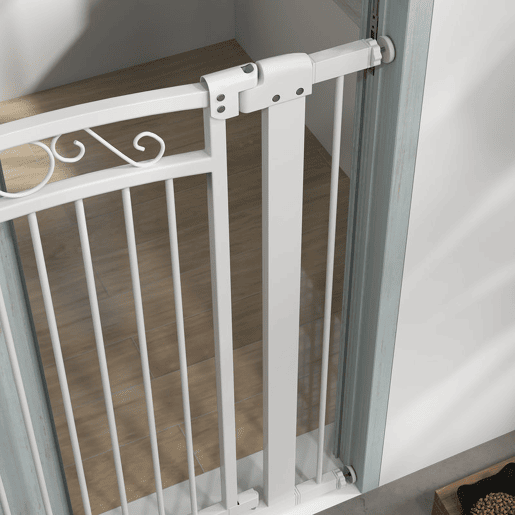 PawHut Barreira de Segurança para Cães Extensível 76-102 cm Barreira para Animais de Estimação Barreira para Cães com 2 Extensões Duplo Bloqueio para Escada Branco