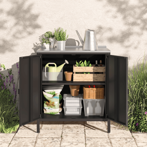 Armário de exterior Bolognano com prateleira e 2 portas de aço 92 x 80 x 50 cm - Prata e Preto casa.pro