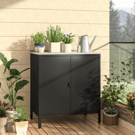 Armário de exterior Bolognano com prateleira e 2 portas de aço 92 x 80 x 50 cm - Prata e Preto casa.pro
