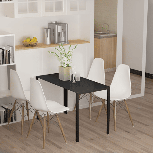 HOMCOM Mesa de Jantar de Vidro, Mesa Retangular para 4-6 Pessoas com Pernas de Metal, para Cozinha e Sala, 120x60x75 cm, Preto
