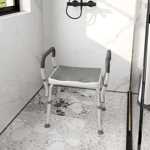 HOMCOM Banco de Duche Cadeira de Duche para Pessoas Idosas com Altura Ajustável Cadeira de Duche de Alumínio Antiderrapante Carga 150 kg para Idosos e Descapacitados 52x45x57-69 cm Cinza