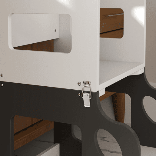 AIYAPLAY Torre de Aprendizagem 4 em 1 Torre de Aprendizagem para Crianças acima de 3 Anos em Forma de Carro Convertível em Mesa e Cadeira com Ardósia Barreira de Segurança 58x46x92 cm Branco e Cinza