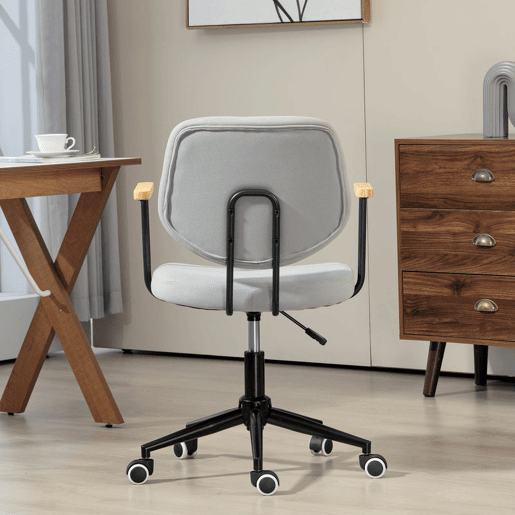 HOMCOM Cadeira de Escritório Cadeira de Escritório com Apoio para os Braços de Madeira e Altura Ajustável Cadeira Giratória para Estúdio Dormitório Carga 120 kg 59x55x84-94 cm Cinza