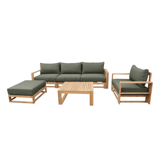 Conjunto de mobiliário de jardim com sofá e poltrona em madeira, 5 lugares, Mendoza, Madeira, 273x75x72.5 cm