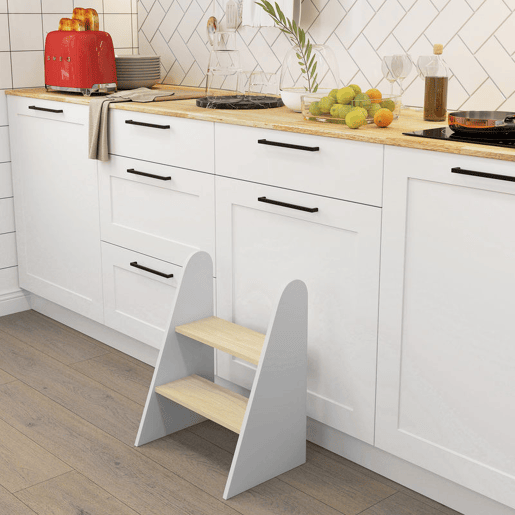 AIYAPLAY Banco para Crianças de 2 Degraus Torre de Aprendizagem Escada para Crianças acima de 3 Anos para Casa de Banho Cozinha Estante Dormitório 43x30x55 cm Branco