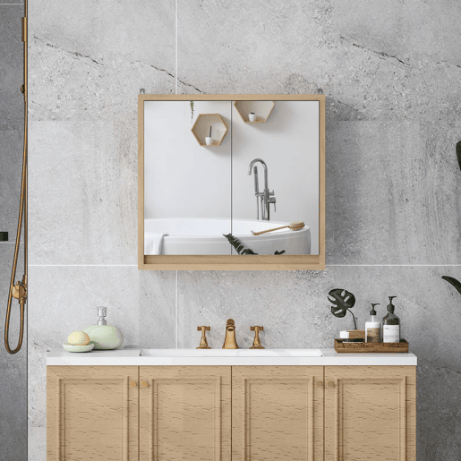 HOMCOM Armário de Casa de Banho com Espelho Móvel Suspenso de Casa de Banho com Prateleira Interior Ajustável em 3 Níveis e 2 Portas 48x14,5x45 cm Madeira