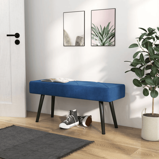 HOMCOM Banco de Pé de Cama Multifuncional Banco de Pé de Cama Moderno Banco de Dormitório com Pés de Aço e Assento Acolchoado Carga Máxima 120 kg Entrada Corredor 100x36x45 cm Azul