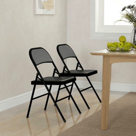 HOMCOM Conjunto de 2 Cadeiras Dobráveis Cadeiras Dobráveis com Encosto e Estrutura de Aço para Sala de Estar Escritório Estúdio 45x46x78 cm Preto